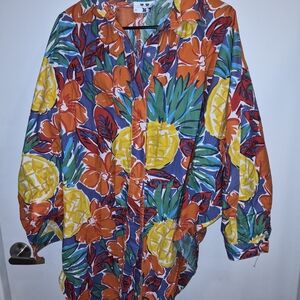 Vintage 80s OS Fits Most Vibrant Floral and Pineapple Shirt/Duster/Cover Up